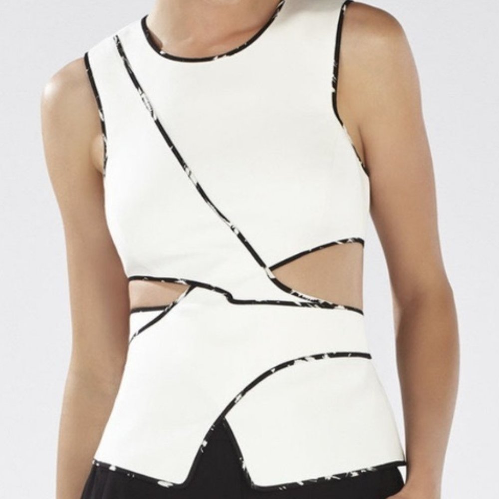 BCBGMAXAZRIA Arianah Cutout Peplum Top siz S